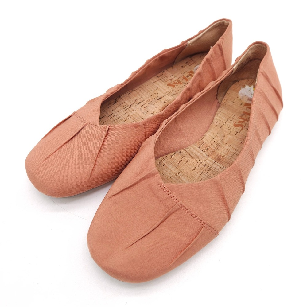 Korks Womens 9 M Palmer Ballet Flats Pink Coral Ruched Fabric Flats Slip On Shoe